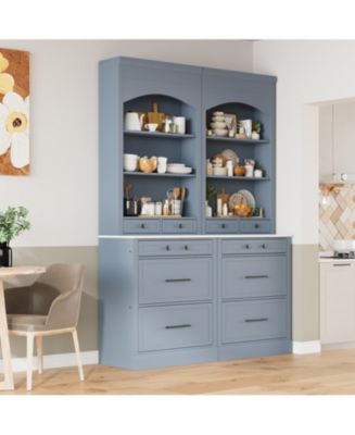 Streamdale Furniture 83" Tall Set of 2 Faux Marble Top Kitchen Pantry ...