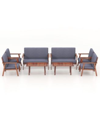 8 Piece Patio Conversation Set Acacia Wood Sofa w/ Cushions & Coffee Table