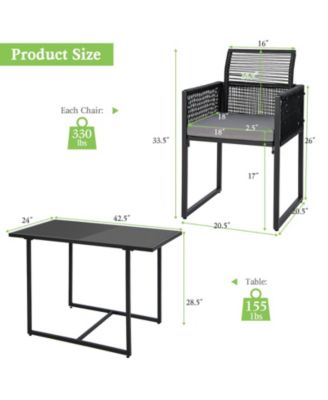 Set of 3 PE Wicker Furniture Set Cushioned Chairs w/ Folding Backrest Patio Backyard