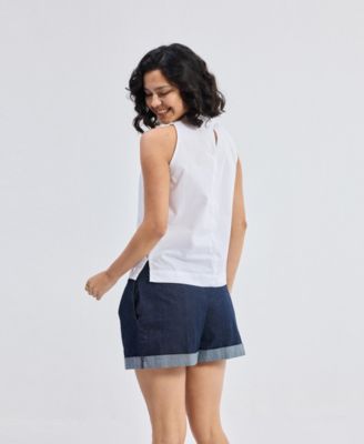 Women's High-Neck Top with Gathers in White