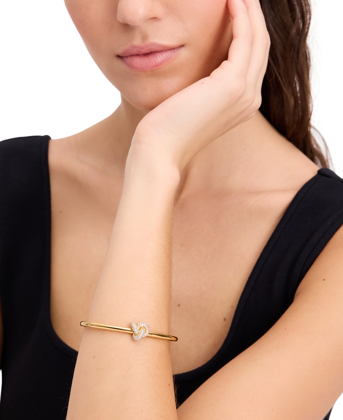 Shop Kate Spade Gold-tone Pave Double Knot Bangle Bracelet