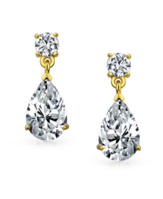 Teardrop CZ Drop Earrings in Gold Plated Sterling Silver