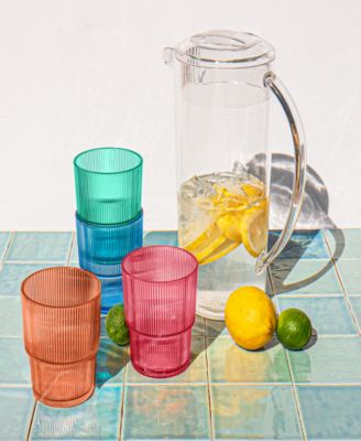 Fine Ribbed Glasses and Pitcher Set