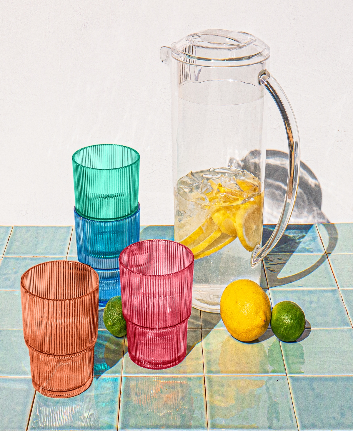 Tarhong Fine Ribbed Glasses And Pitcher Set In Clear