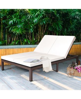 2-Person Patio Rattan Lounge Chair Chaise Recliner Adjustable Cushion