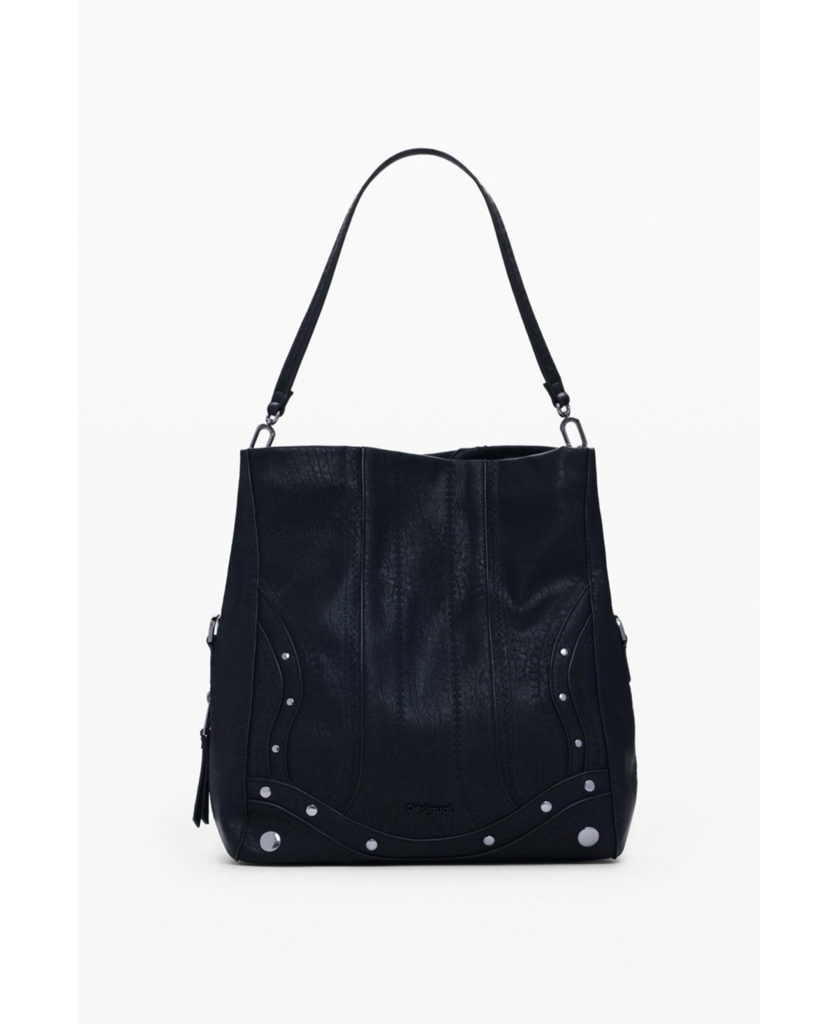 Women's Medium embroidered faux leather bag - Black