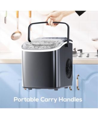 Ice Makers Countertop with Self-Cleaning, 9 Bullet Ice Ready in 6Mins, 26.5Lbs/24Hrs, Portable Ice Maket with Handle/Ice Scoop/Basket for Home/Kitchen/Camping