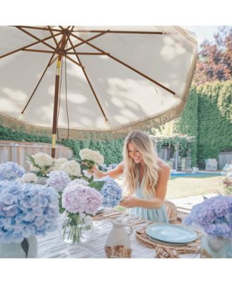 BOHO 9' Fringe Patio Umbrella with Tassels UPF50+ Boho Style 5-Year-Non-Fading for Outdoor Yard Market Ivony Xchevron