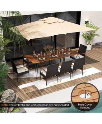 9 PCS Outdoor Patio Dining Set Acacia Wood Square & Table Armchairs Set of 8