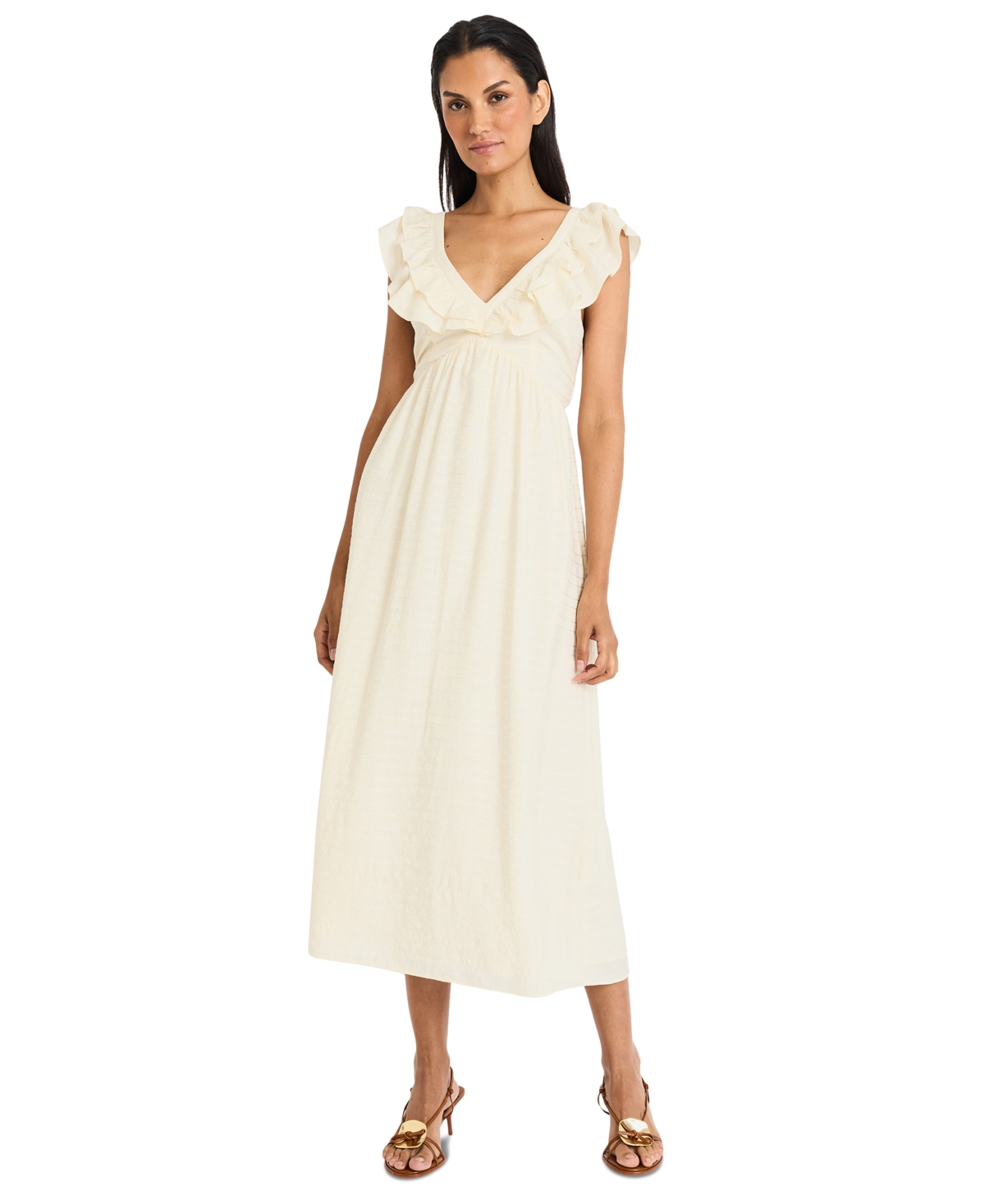 Women's Flutter-Sleeve Tie-Back Midi Dress - Ivory