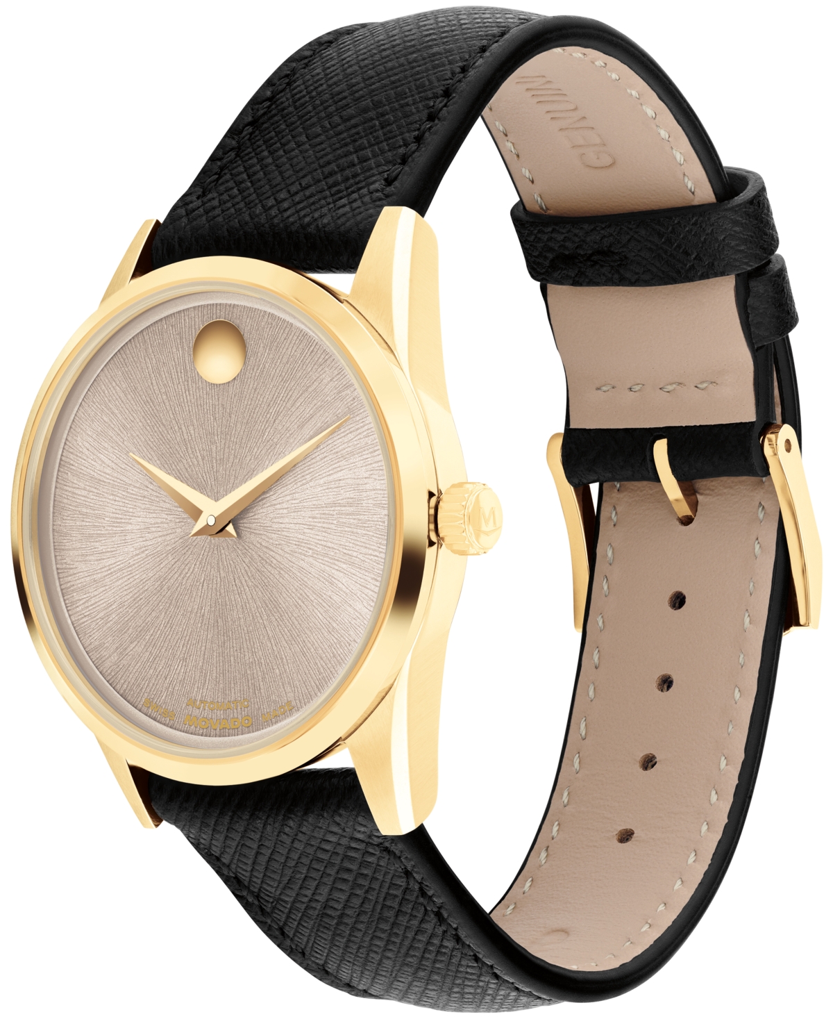 Movado Women's Museum Classic Swiss Automatic Black Leather Watch, 33mm In Black
