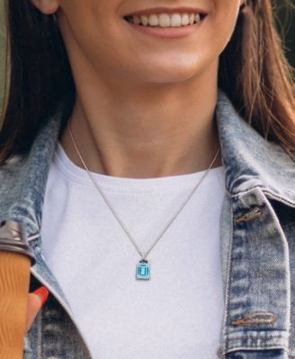 Blue Topaz (7-3/8 ct. t.w.) & Black Sapphire (1/4 ct. t.w.) 18" Pendant Necklace in Sterling Silver