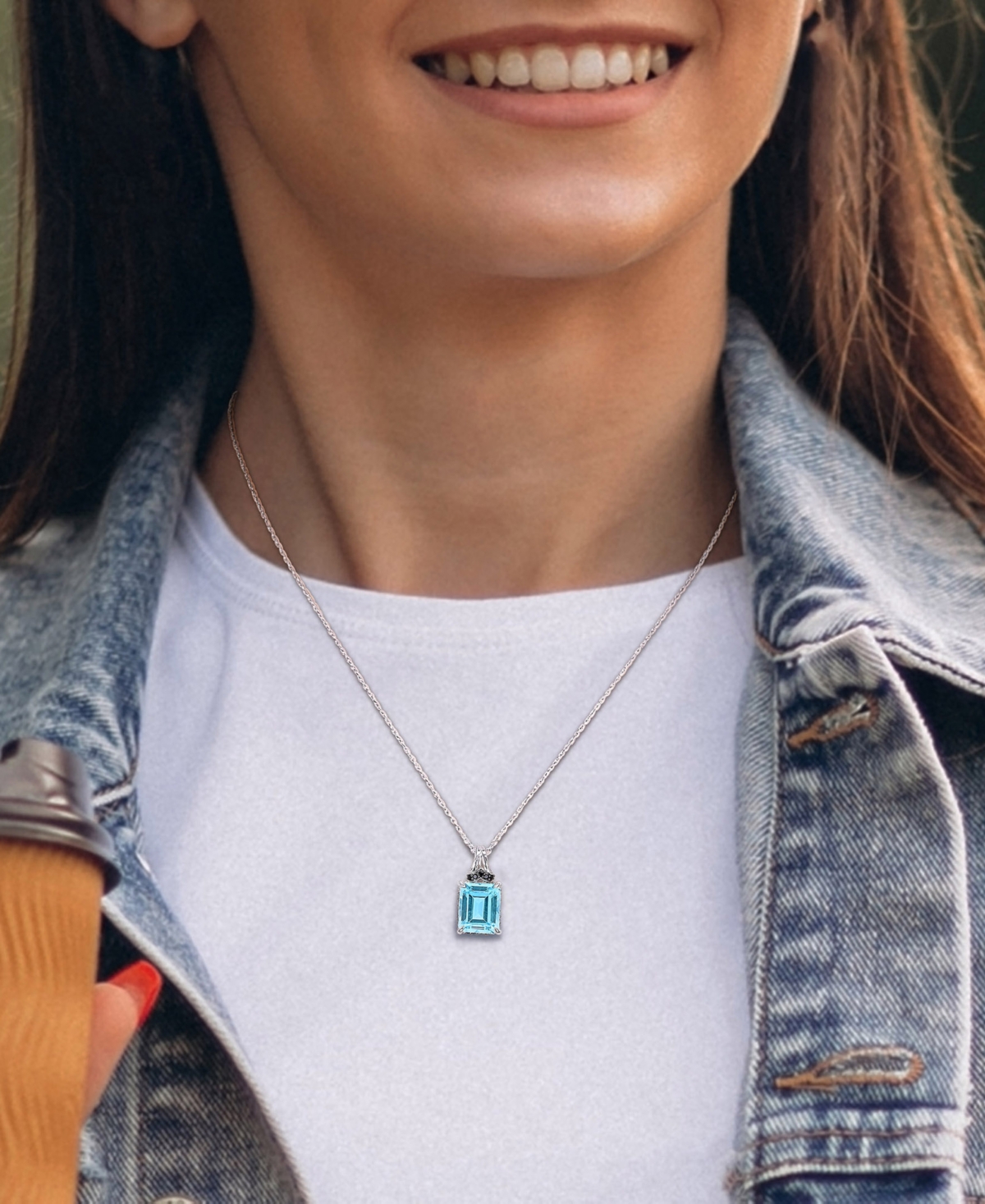 Macy's Blue Topaz (7-3/8 Ct. T.w.) & Black Sapphire (1/4 Ct. T.w.) 18" Pendant Necklace In Sterling Silver In Blue