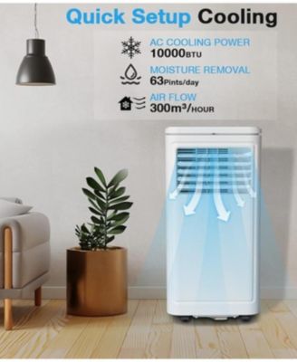 10000 BTU Portable Air Conditioner with Dehumidifier, Fan, Timer & Remote for Rooms up to 450 sq. ft