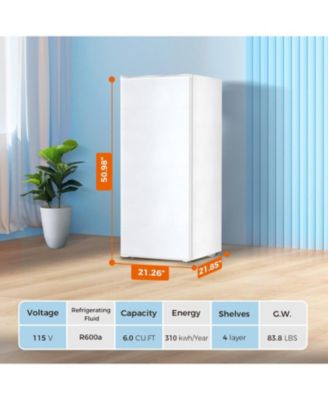 Upright Freezer — 6.0 Cu Ft Deep Freezer with Reversible Door, Removable Shelves, Adjustable Thermostat