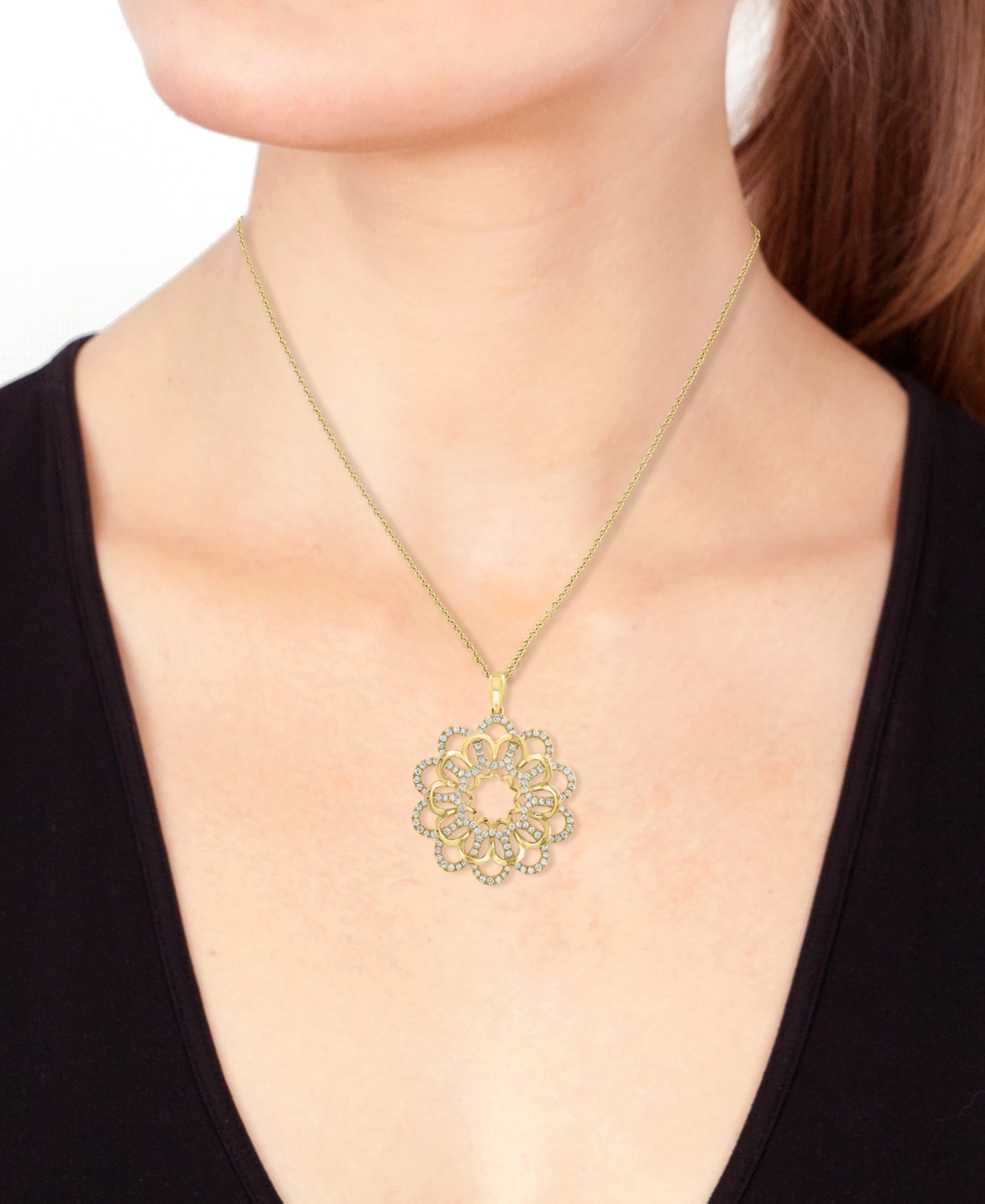 EFFY COLLECTION EFFY DIAMOND OPENWORK FLOWER PENDANT NECKLACE (3/4 CT. T.W.) IN 14K GOLD, 17" + 1" EXTENDER 