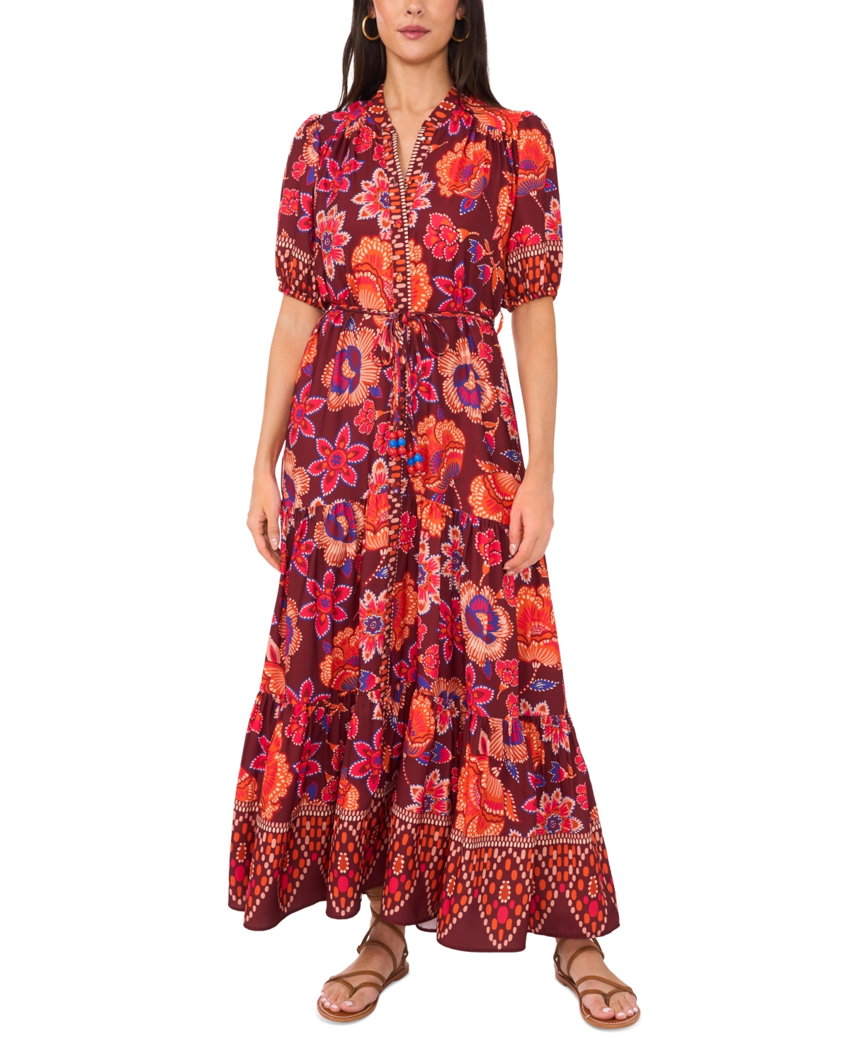 Vince Camuto Puff Sleeve Tiered Maxi Dress In Multi