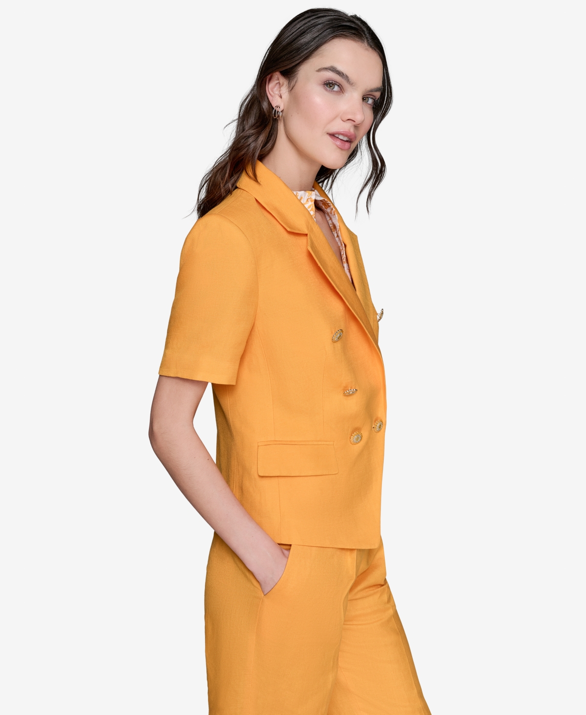 Karl Lagerfeld Women's Linen-blend Short-sleeve Double-breasted Jacket