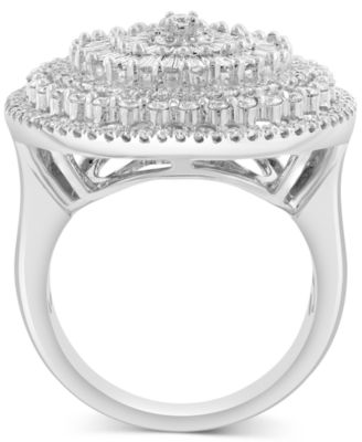 EFFY&reg; Diamond Round & Baguette Sunburst Cluster Statement Ring (1-1/2 ct. t.w.) in 14k White Gold