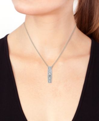 EFFY&reg; Lab Grown Diamond Round & Baguette Linear Drop Pendant Necklace (1-3/8 ct. t.w.) in 14k White Gold, 17" + 1" extender