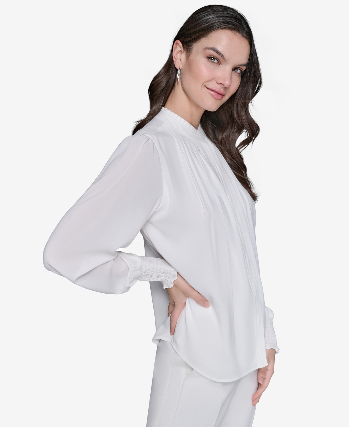 Karl Lagerfeld Women's Blouson-sleeve Button-front Blouse