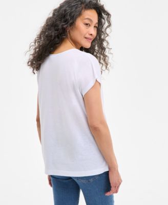 Women's Lace-Trim V-Neck Short-Sleeve T-Shirt, Exclusively at Macy's
