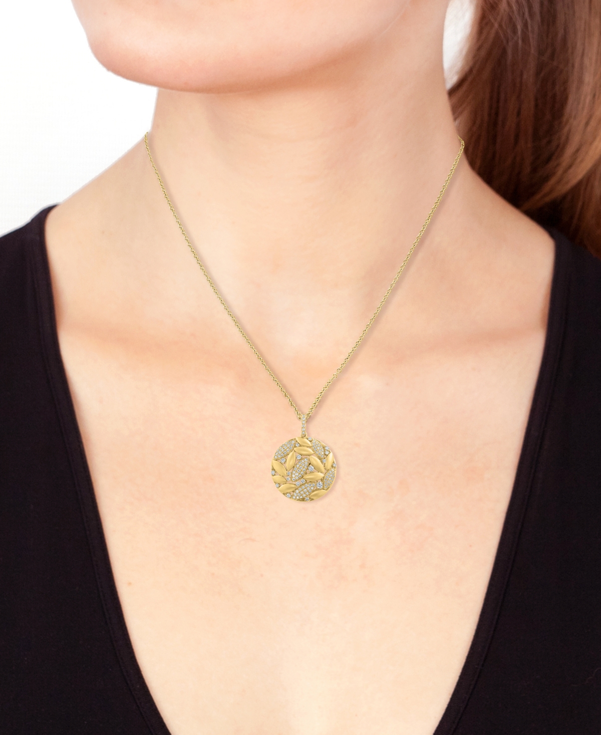 Effy Collection Effy Diamond & Polished Navette Cluster Pendant Necklace (1/2 Ct. T.w.) In 14k Gold, 17" + 1" Extend