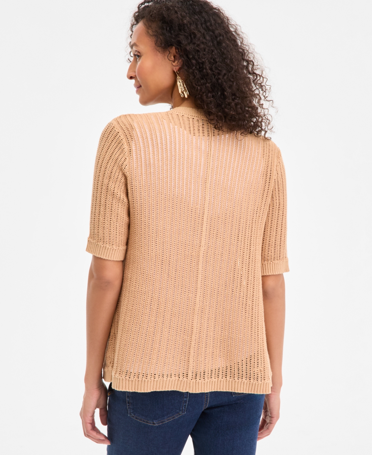 Style & Co Women's Cotton Open-front Elbow-sleeve Cardigan, Exclusively At Macy's