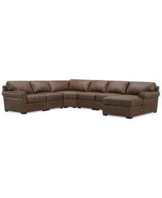 Radley Roll Arm 145" 6-Pc. Leather Wedge Corner Chaise Sectional, Exclusively at Macy's