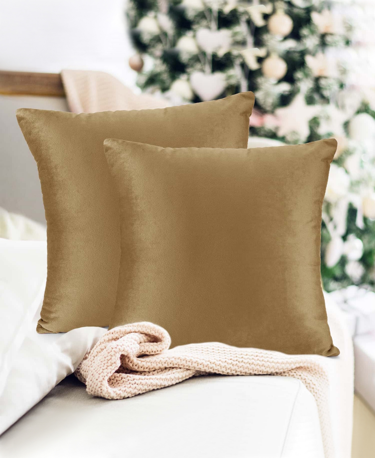 Nestl Elegant 2-pack Velvet Decorative Throw Pillows With Removeable Covers, 26" X 26" In Mocha