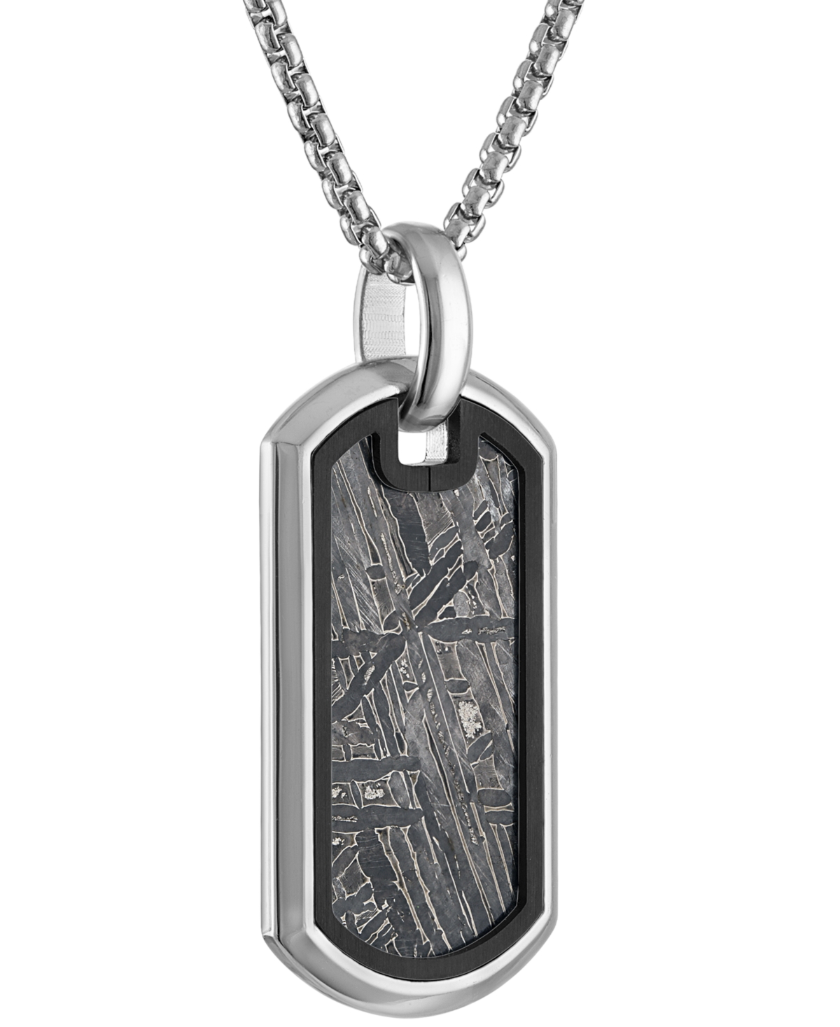 Men's Icon Meteorite Sterling Silver Dog Tag 26" Pendant Necklace - Silver-tone