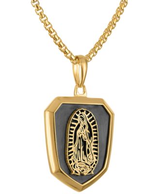 Men's Our Lady of Guadalupe Two-Tone Sterling Silver Pendant Necklace, 24" + 2" extender