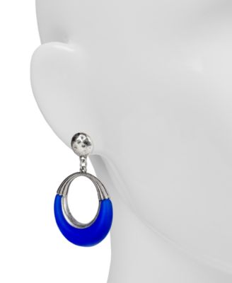 Silver-Tone Half Color Doorknocker Drop Earrings