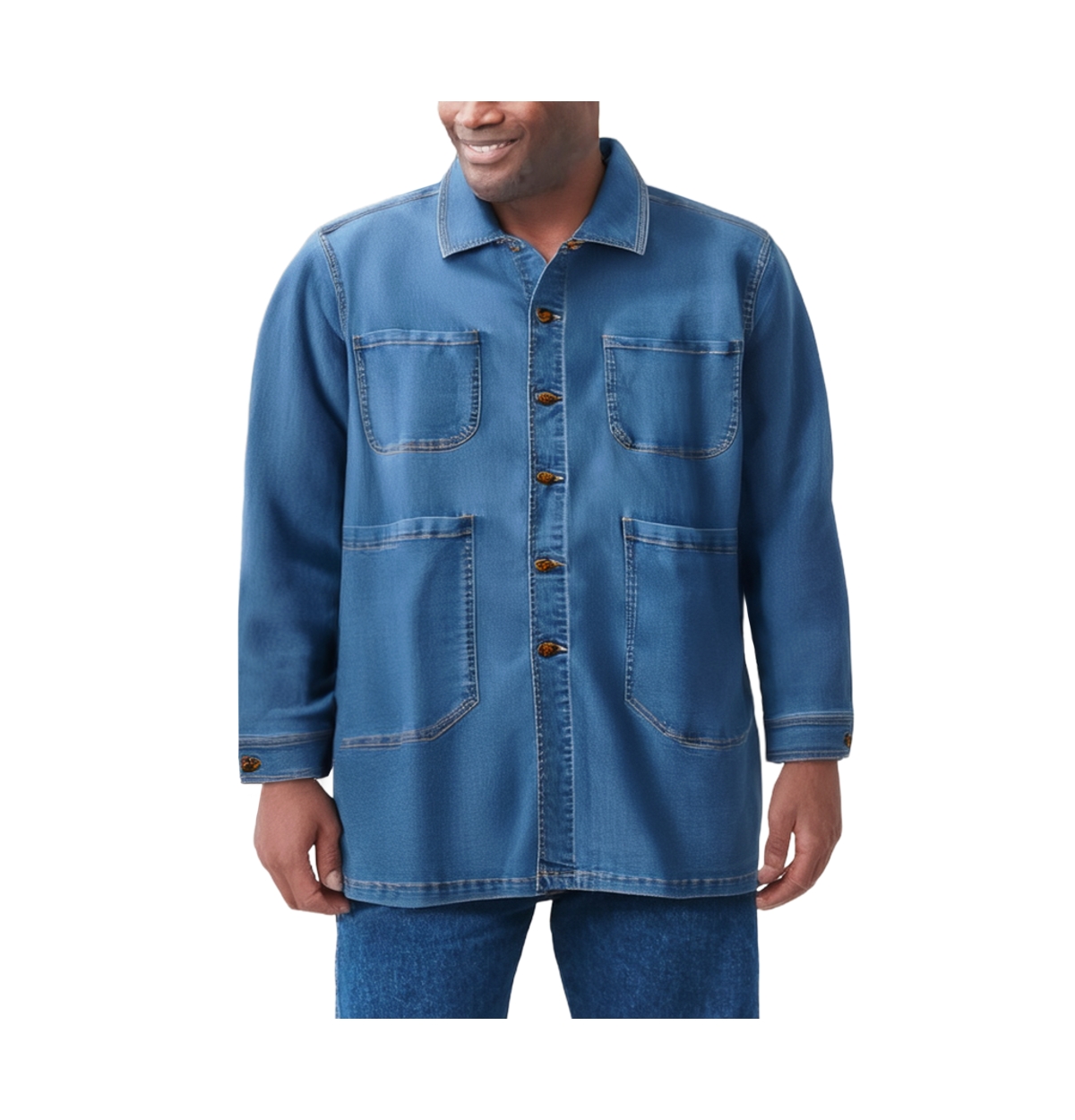 KingSize Big & Tall Flex Denim Multi Pocket Chore Jacket - Light wash