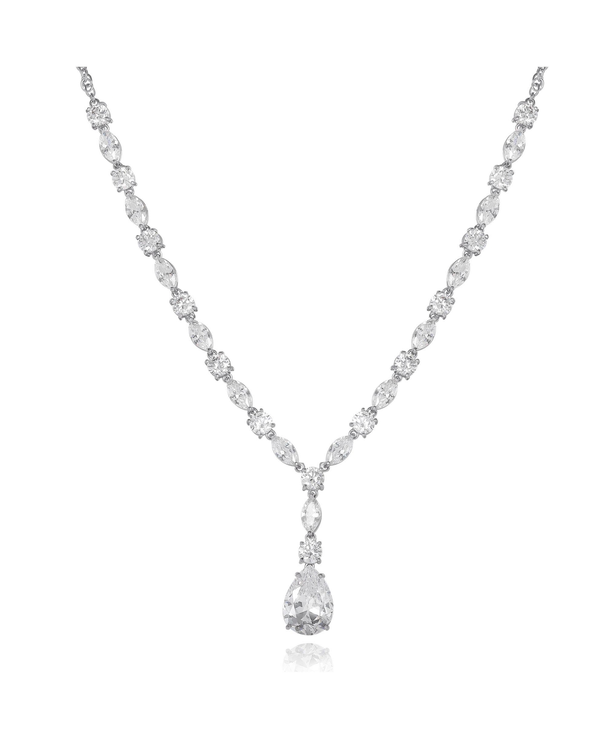 Crystal Drop Pendant Necklace - Silver