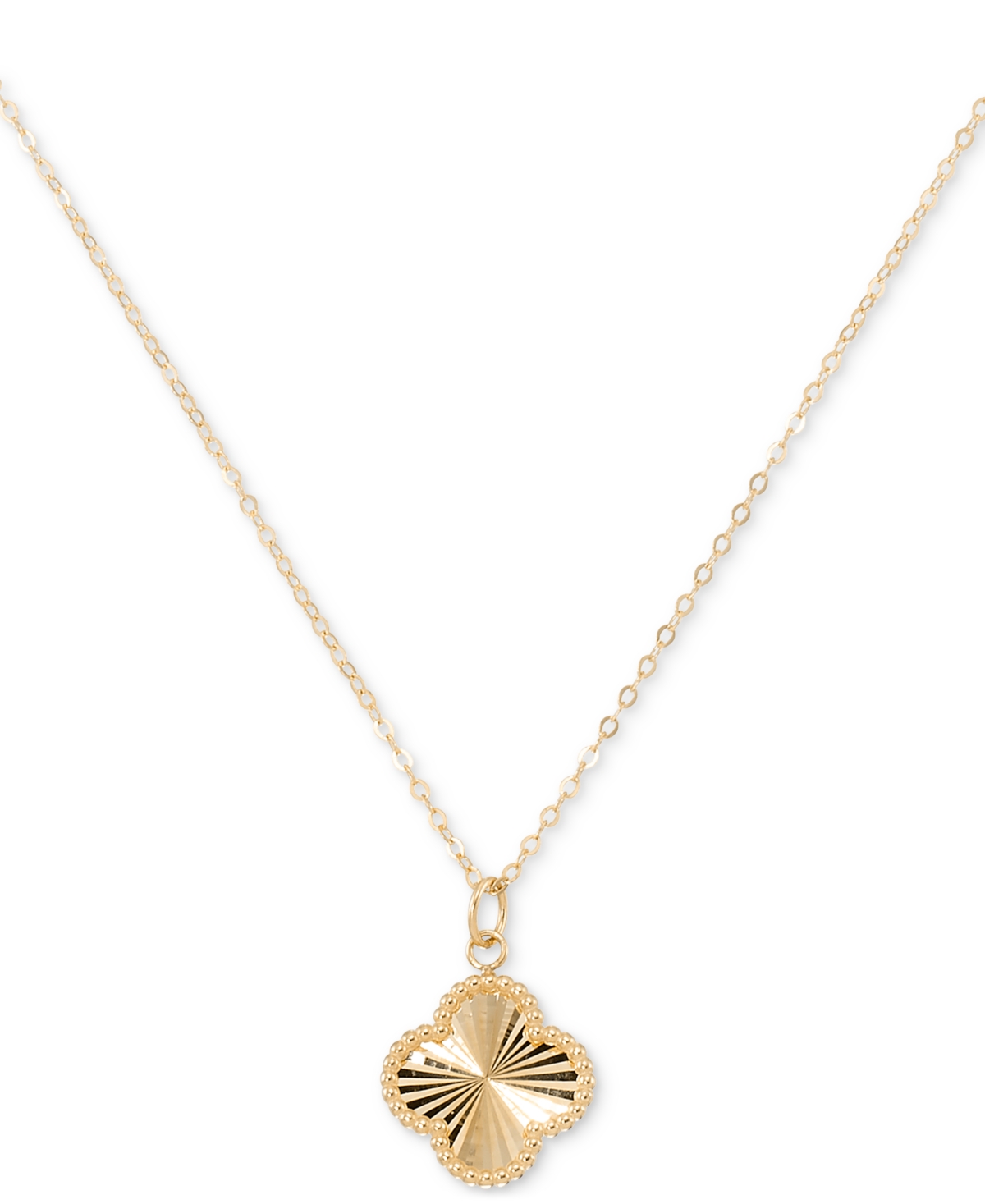 Sunbeam & Polished Reversible Bead Frame Clover 18" Pendant Necklace in 10k Gold - Yellow Gold