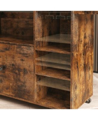 Rolling Kitchen Island Cart with Drop-Leaf and Wine Rack