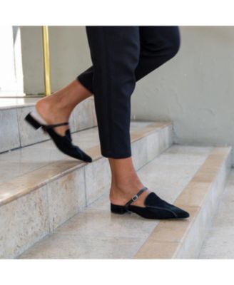 Women's Black Suede Twiggy Customizable Pointed Loafer Slides