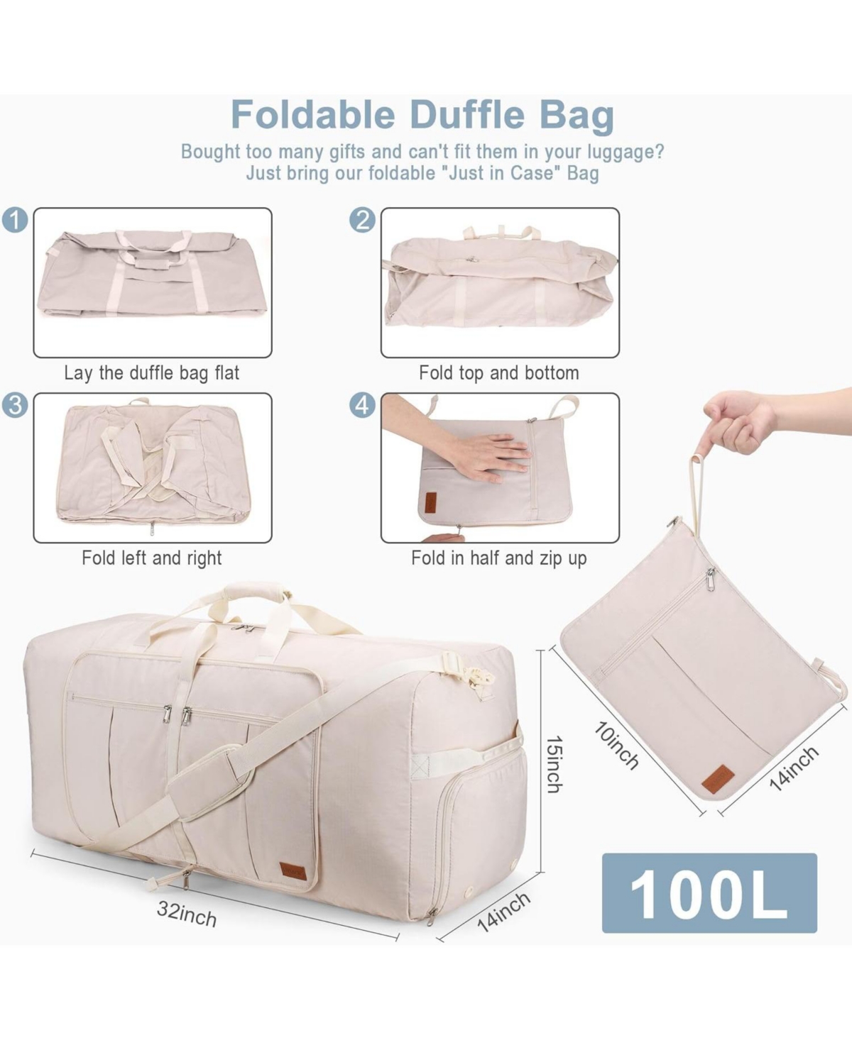 Urtala 100L Travel Duffle Bag for Men, Urtala 32” Large Duffle Bag for Traveling with Shoe Compartment