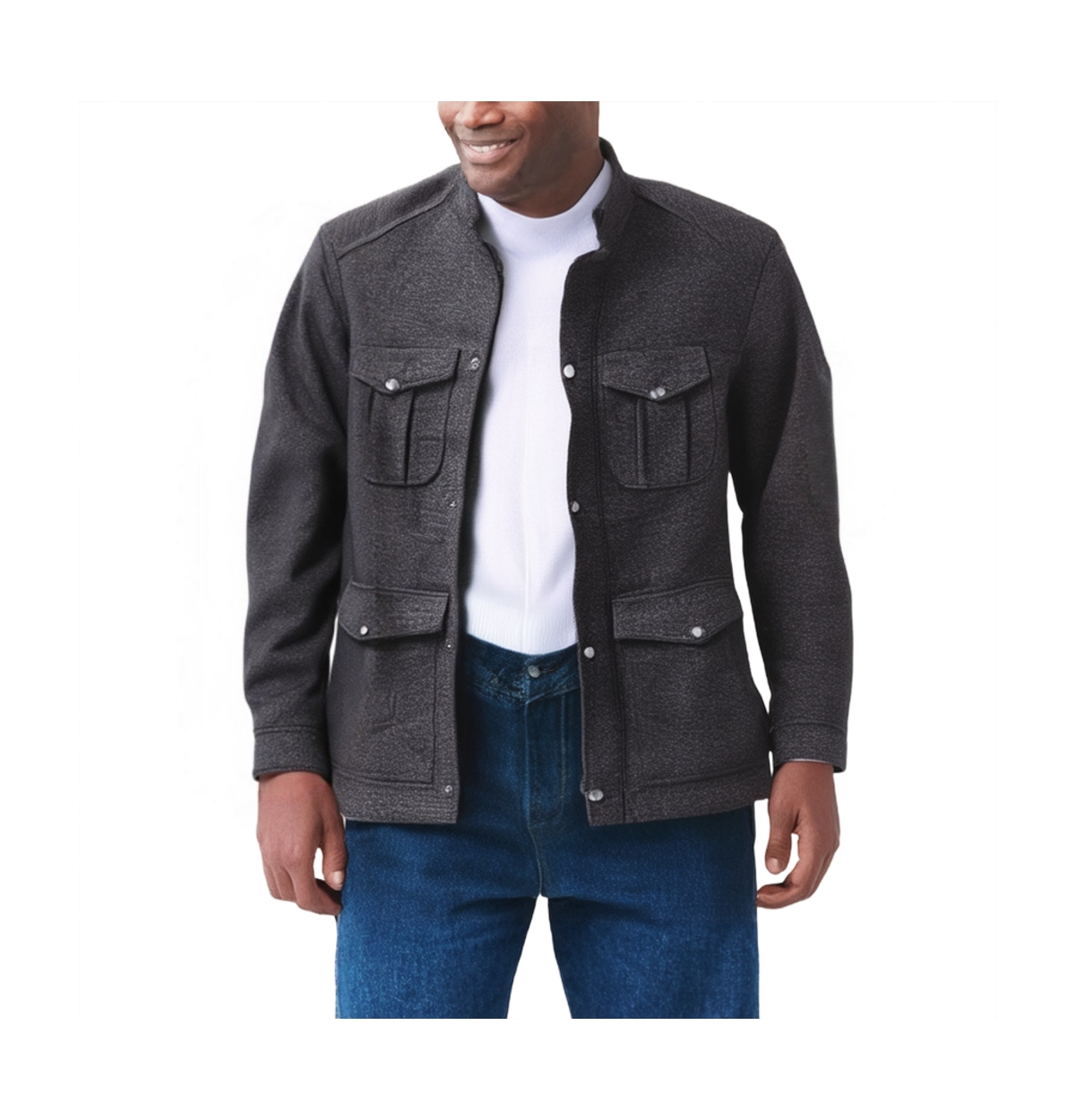 Tall Sweater Fleece Multi-Pocket Jacket - Black
