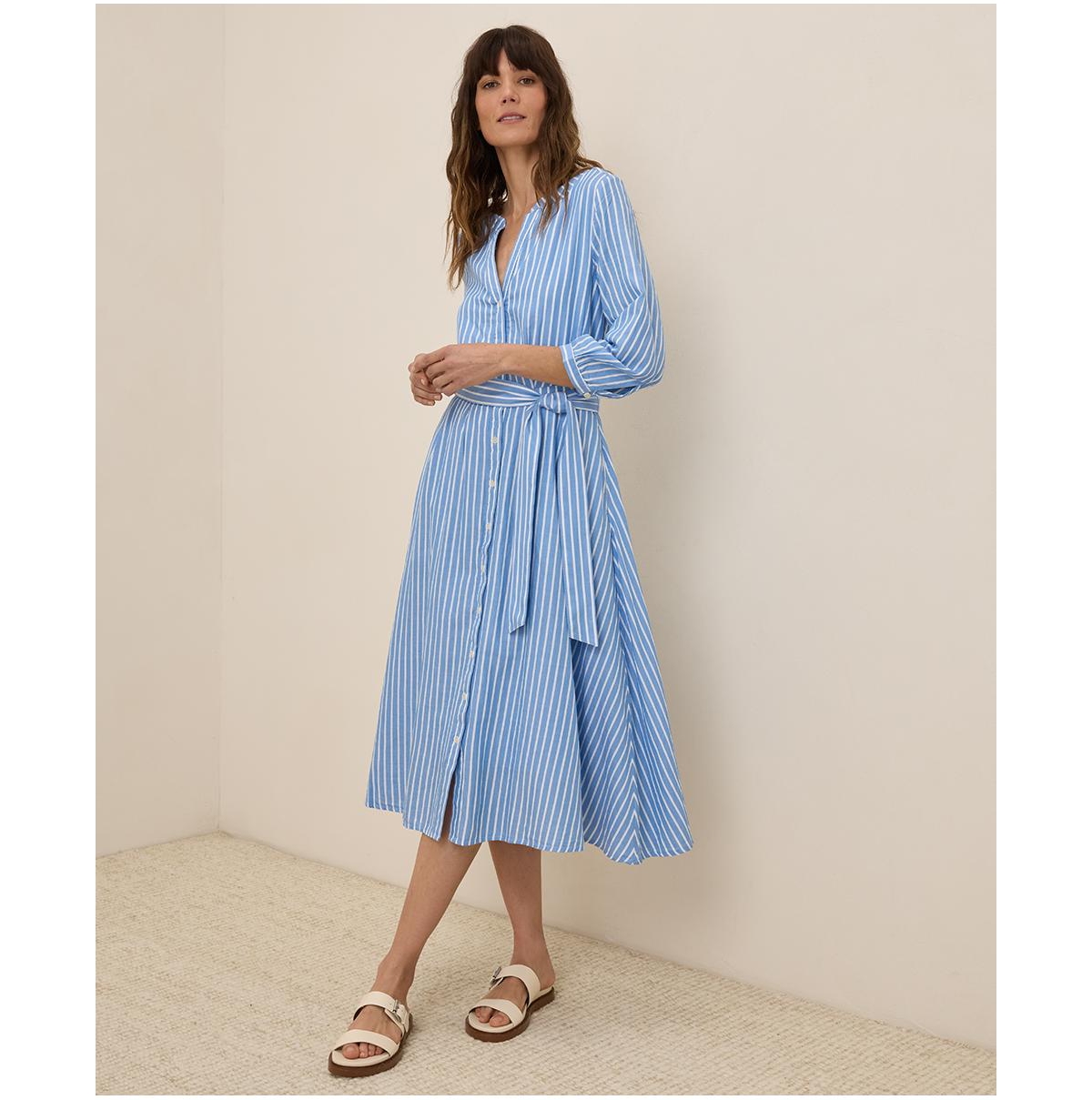 Women's Organic Cotton Sunset Lightweight Cotton Easy Dress - Blue bondi stripe
