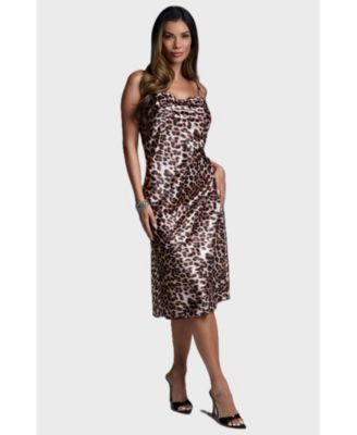 Women's Print Satin Cowl Midi Dress
