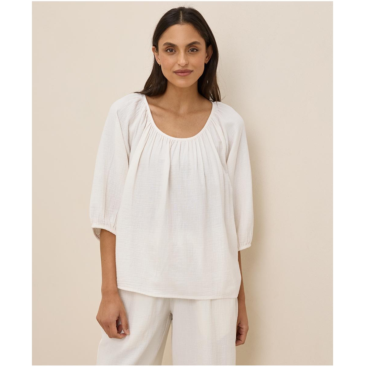 Women's Organic Cotton Coastal Double Gauze Scoop Neck Top - Sea salt