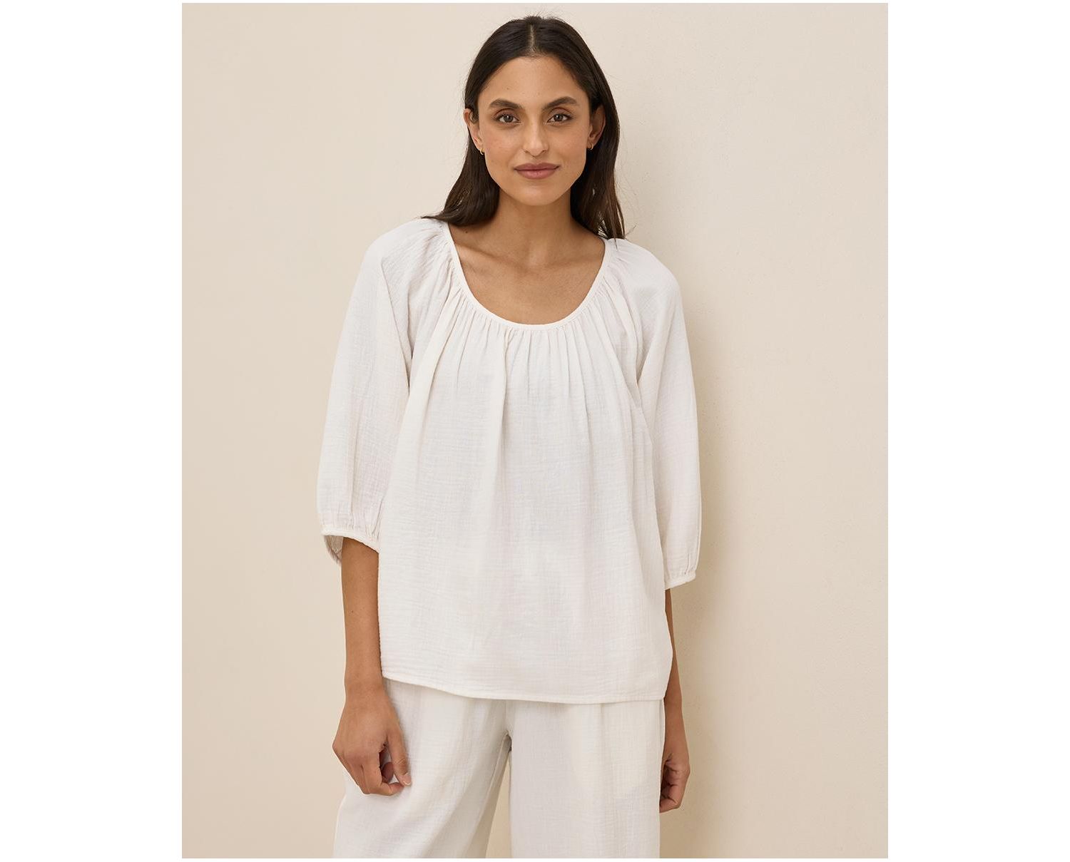 Organic Cotton Coastal Double Gauze Scoop Neck Top