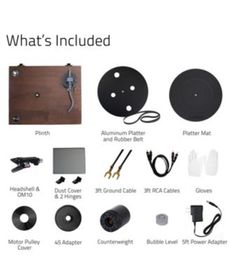 RT82 – Walnut high-fidelity turntable with Ortofon OM10 cartridge, speed control motor & vibration-isolation feet.