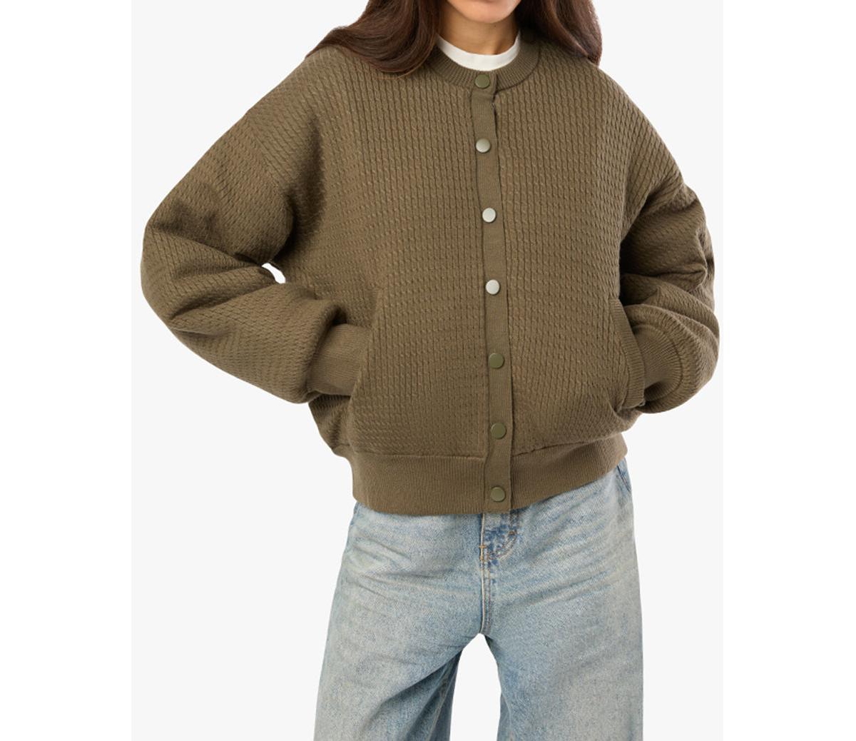 Women's Cable Knit Puffer Jacket - Dark grey