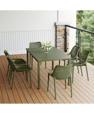 7-Piece Outdoor Metal Patio Dining Table Set With Stackable Patio Chairs