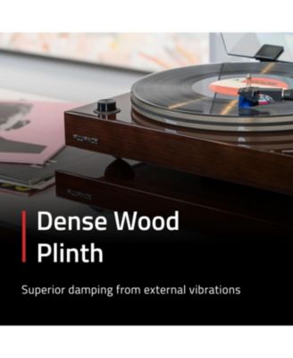 IB40 – Piano black anti-vibration turntable base, wood platform, height-adjustable feet, bubble level, universal fit – sound clarity boost.