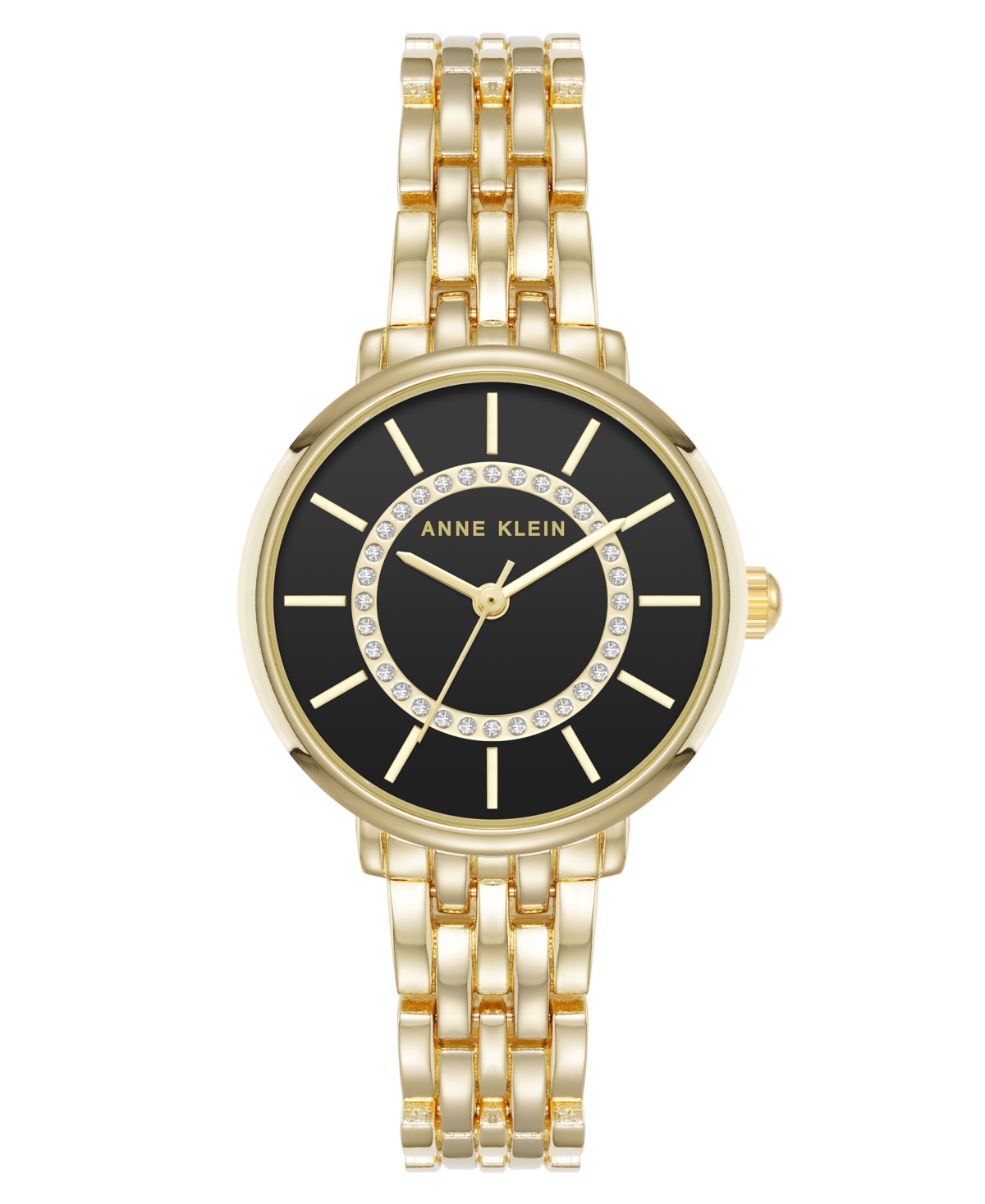 Anne Klein Women's Quartz Classy Gold-tone Metal Alloy And Black Dial Watch, 30mm In Black,gold-tone