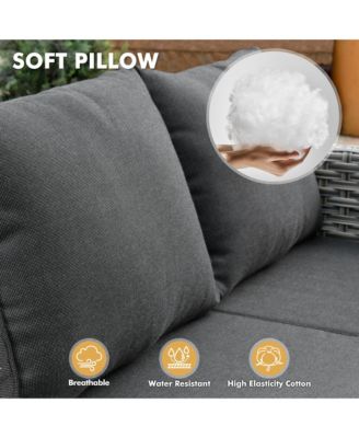 13 Piece Outdoor Patio Furniture Sets with Fire Pit Table,All Weather Wicker Sectional Sofa with Extra Deep Patio Swivel Chairs and Solar Powered Coffee Table for Porch,Garden,Backyard